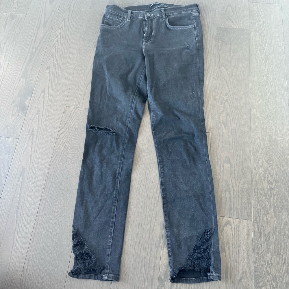 jbrand denim black straight leg jeans distressed